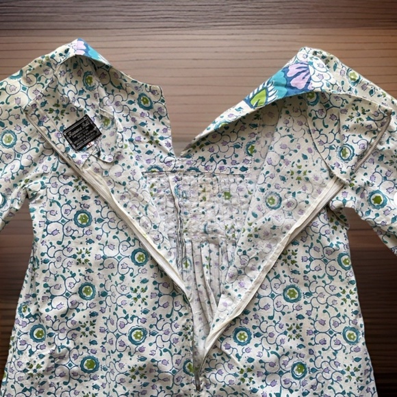 VTG RAMONA RULL Women's M White Blue Floral Cotton Kaftan Duster Dress w Pockets - Picture 6 of 12